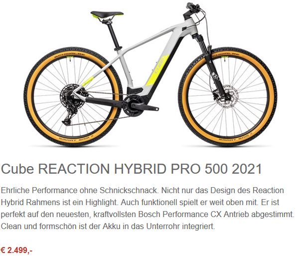Cube REACTION HYBRID PRO 500 2021